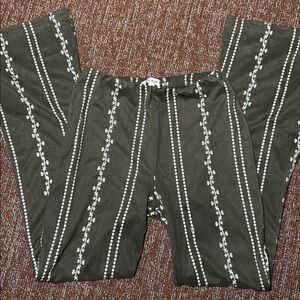 Wild honey faux suede green embroidered stretch bell bottom flare small pants